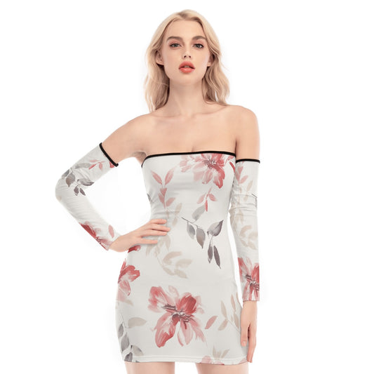 All-Over Print Women's Off-shoulder Back Lace-up Dress