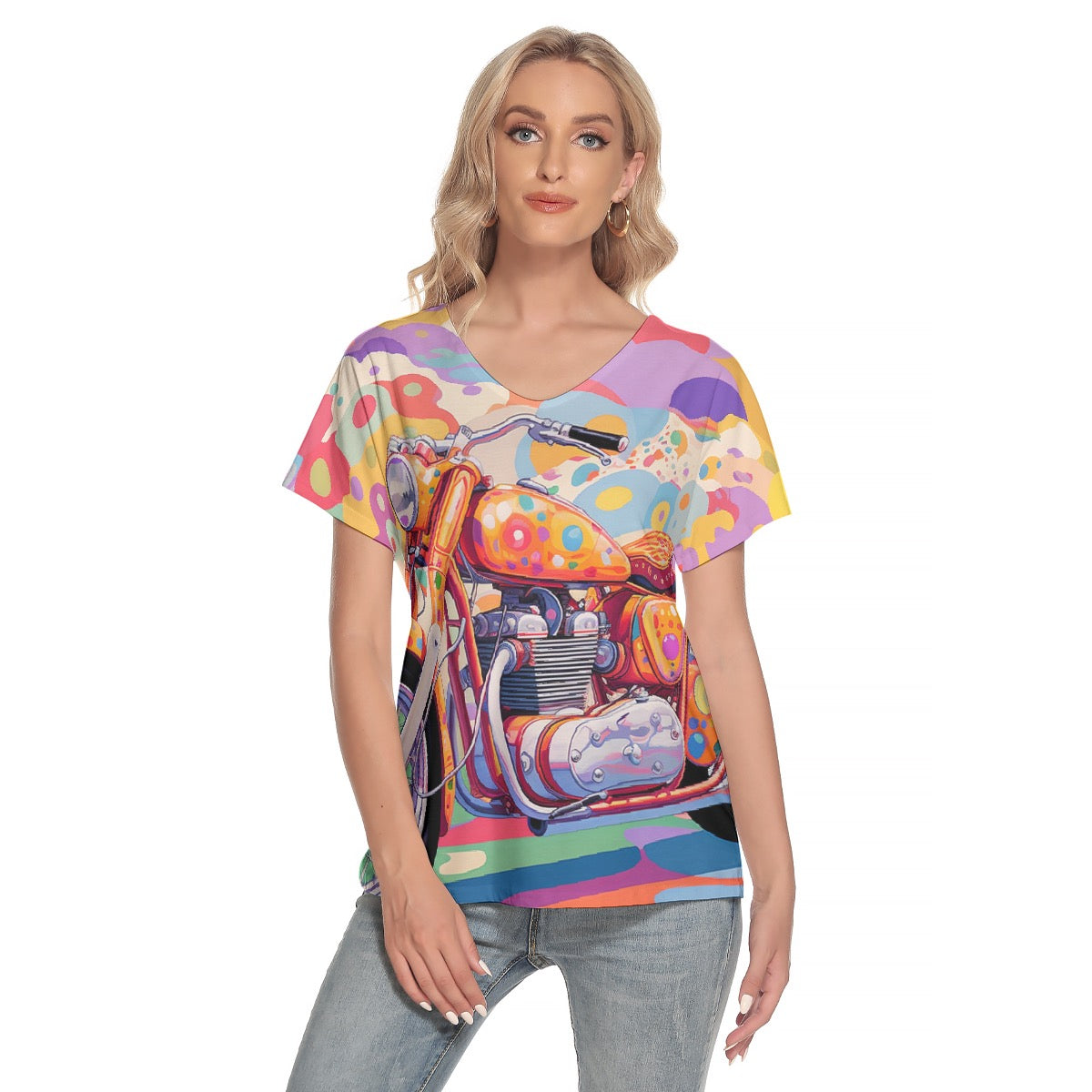 All-Over Print Women's Loose V-neck Short Sleeve T-shirt