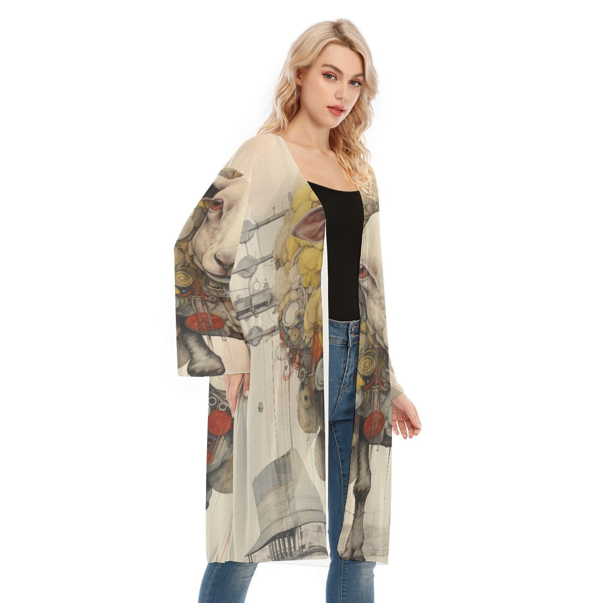 All- Over Print Women's Long Sleeve Mesh Cardigan