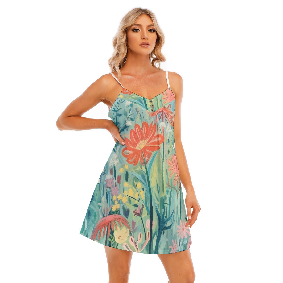 All-Over Print Women's V-neck Cami Dress