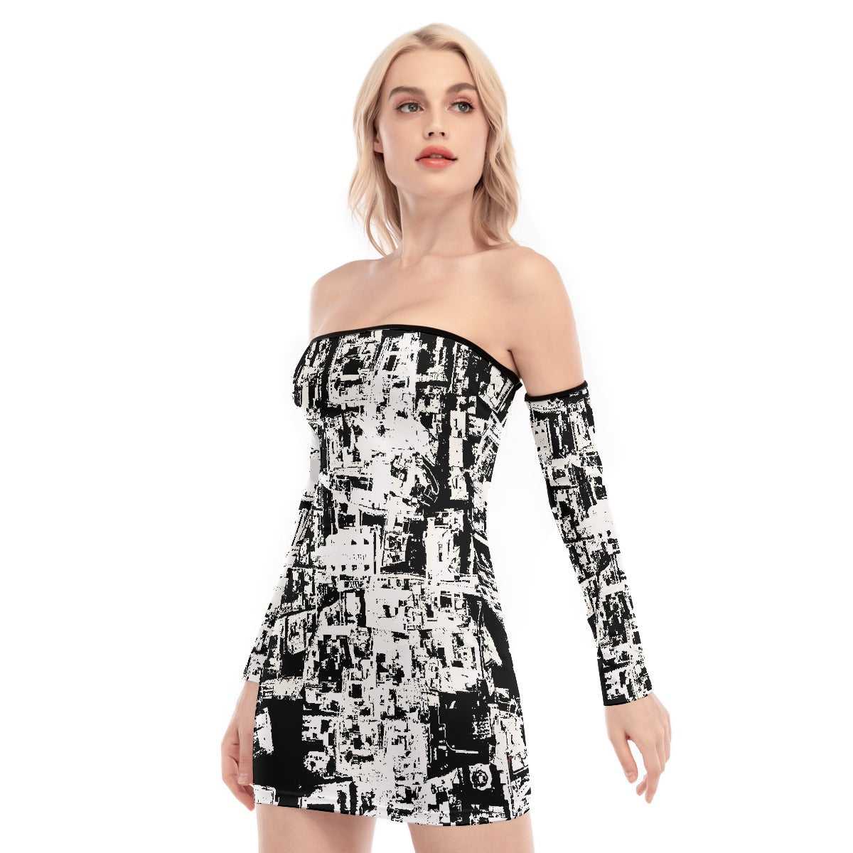 All-Over Print Women's Off-shoulder Back Lace-up Dress