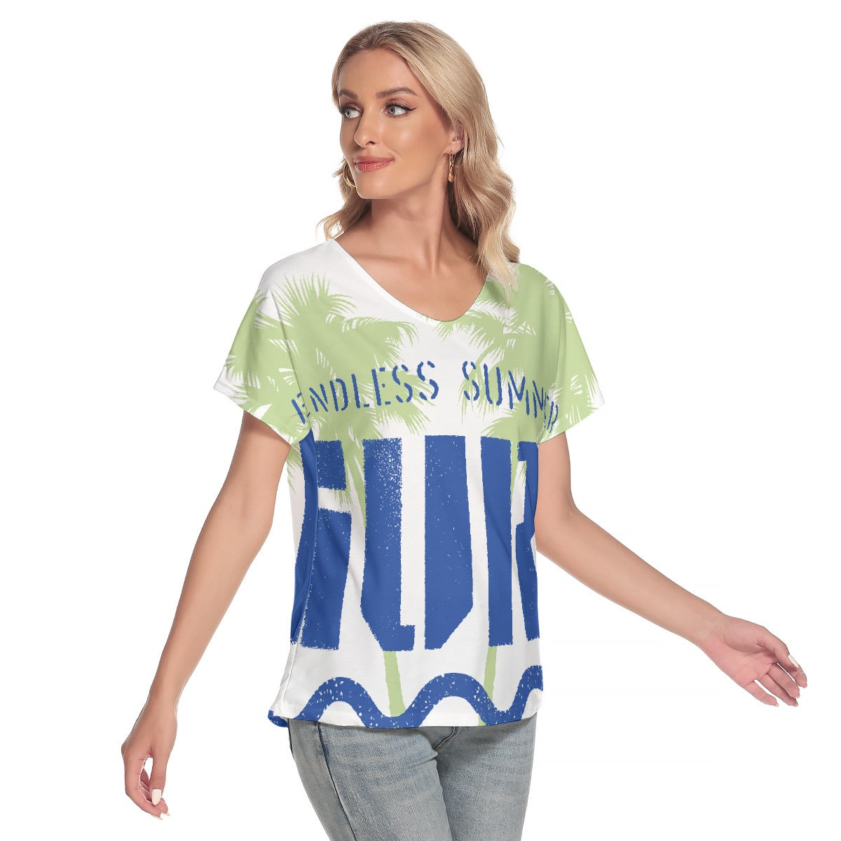 All-Over Print Women's Loose V-neck Short Sleeve T-shirt