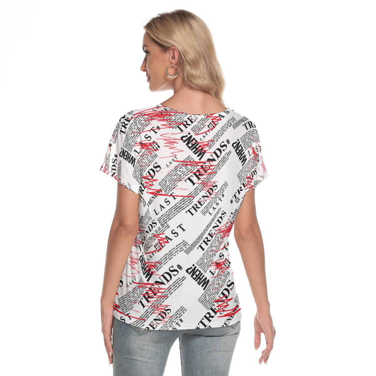 All-Over Print Women's Loose V-neck Short Sleeve T-shirt