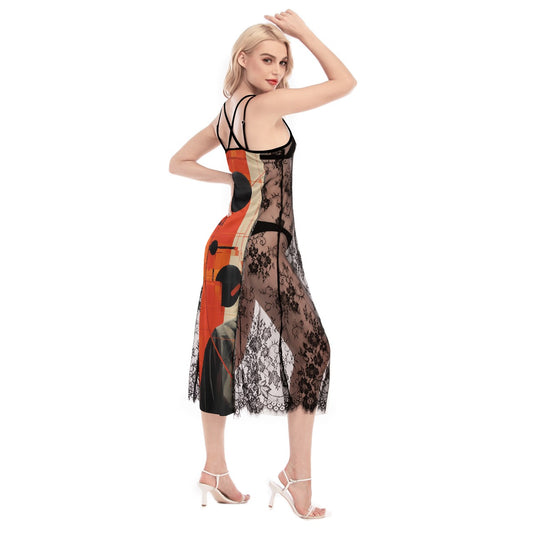 All-Over Print Women's Lace Cami Cross Back Dress