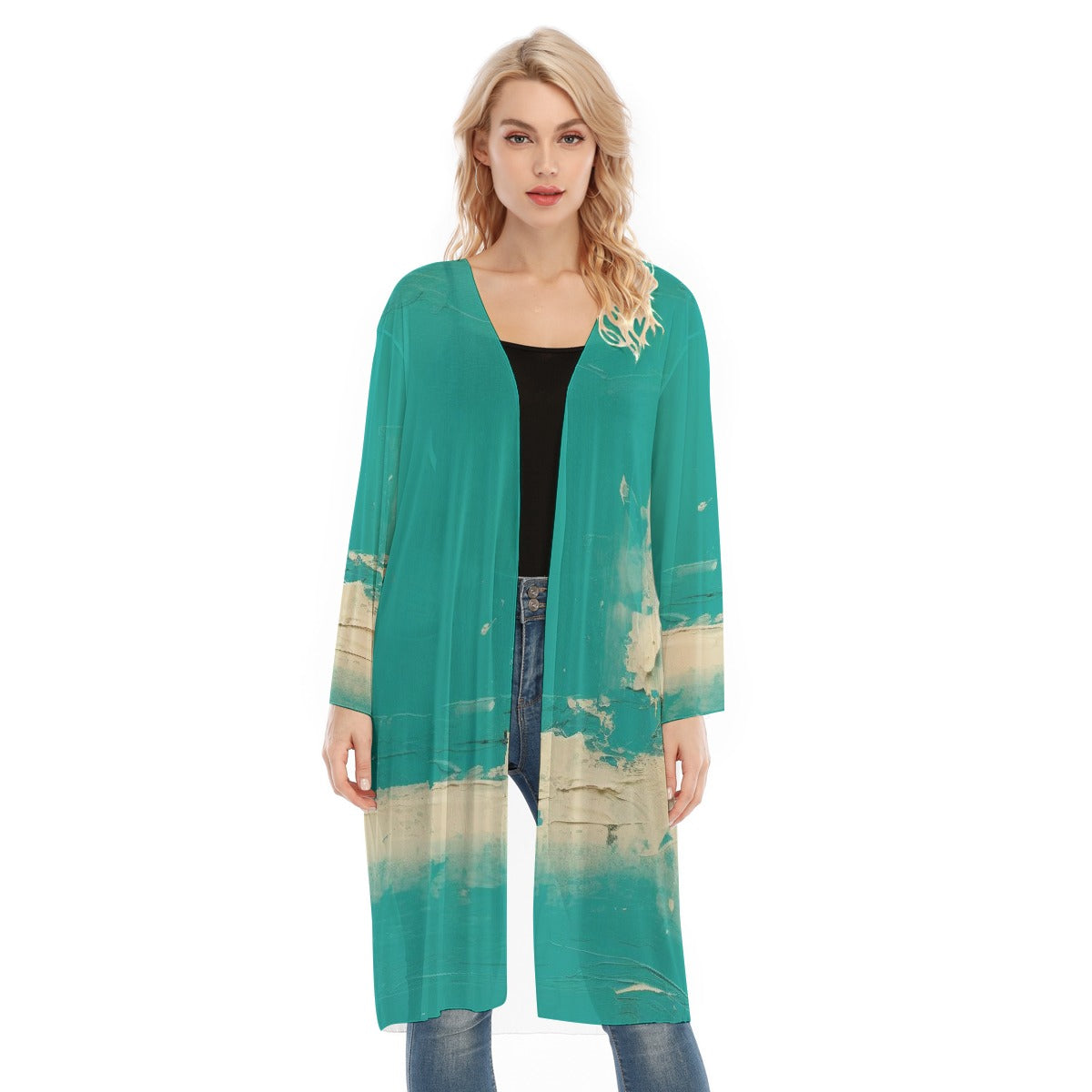 All- Over Print Women's Long Sleeve Mesh Cardigan