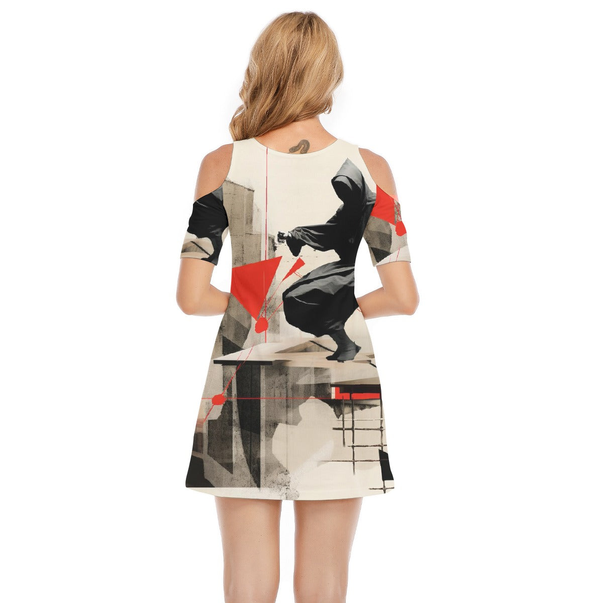 All-Over Print Women's Cold Shoulder Dress | 190GSM Cotton