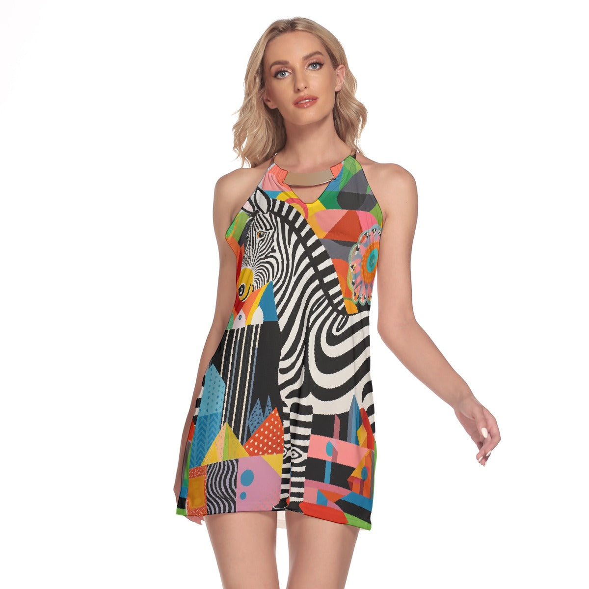 All-Over Print Women's Round Neck Above Knee Dress