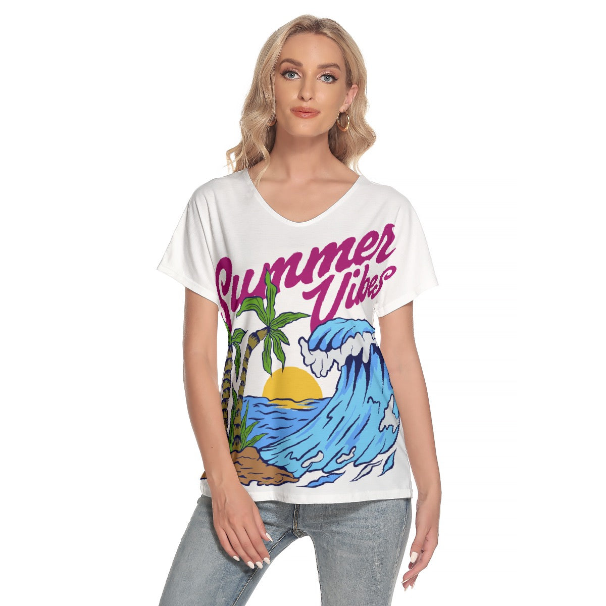 All-Over Print Women's Loose V-neck Short Sleeve T-shirt