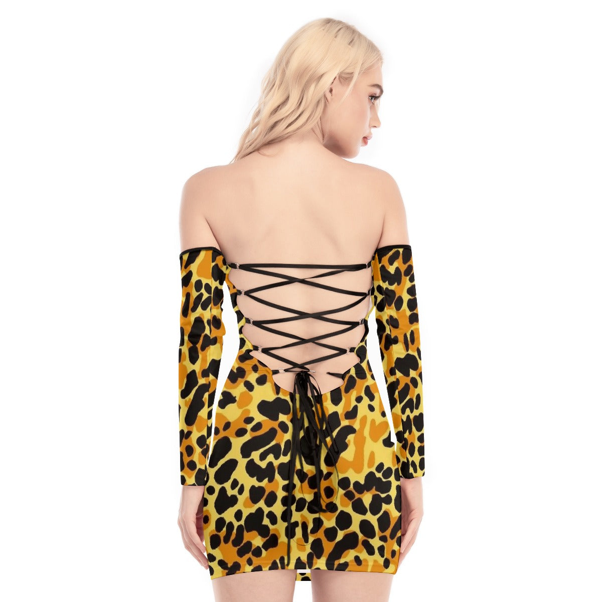 All-Over Print Women's Off-shoulder Back Lace-up Dress