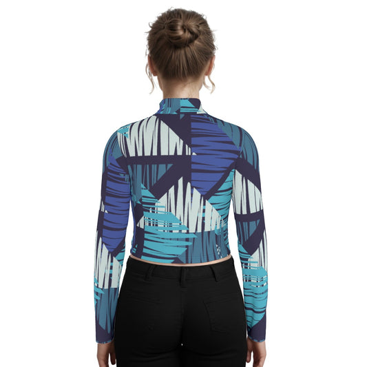 Eco-Friendly All-Over Print Women's Turtleneck T-shirt With Long Sleeve