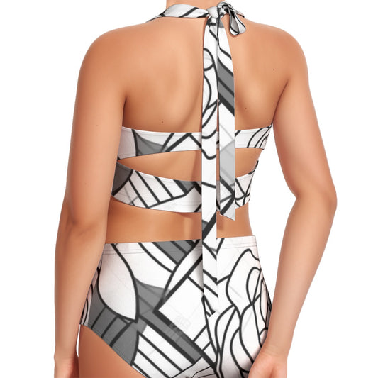 All-Over Print Women's Swimsuit Set With Halter