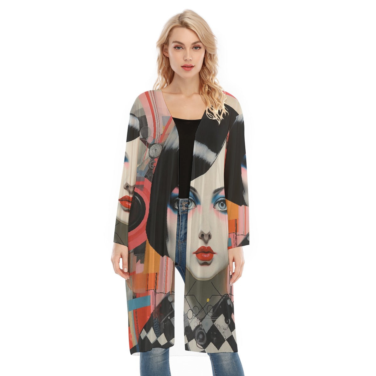 All- Over Print Women's Long Sleeve Mesh Cardigan