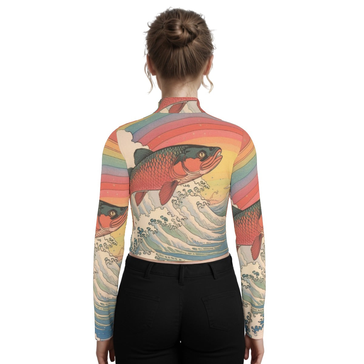 Eco-Friendly All-Over Print Women's Turtleneck T-shirt With Long Sleeve