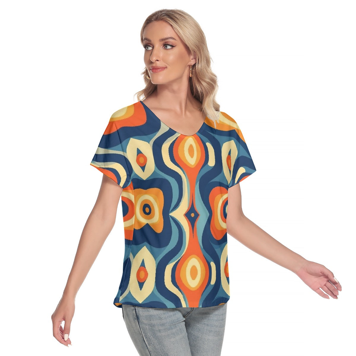 All-Over Print Women's Loose V-neck Short Sleeve T-shirt