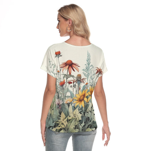 All-Over Print Women's Loose V-neck Short Sleeve T-shirt