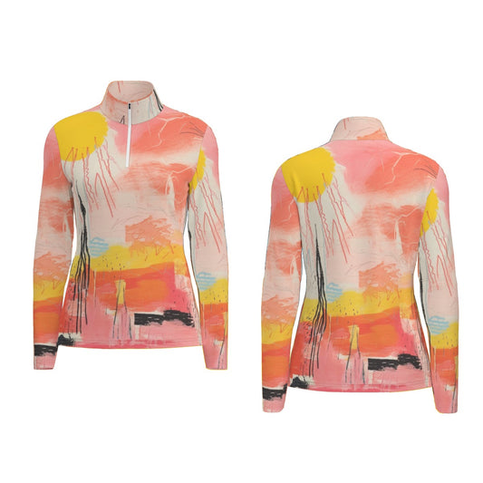 All-Over Print Women's Sports Collar Jersey With Long Sleeve