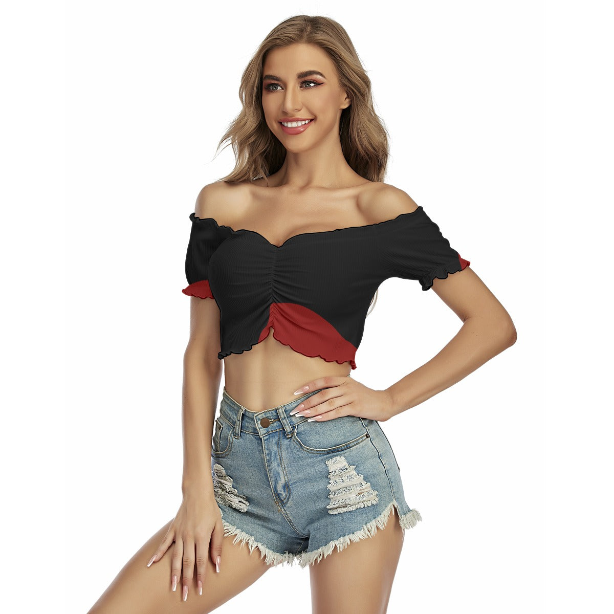 All-Over Print Women's One-shoulder Off-the-navel Short Sleeve T-shirt