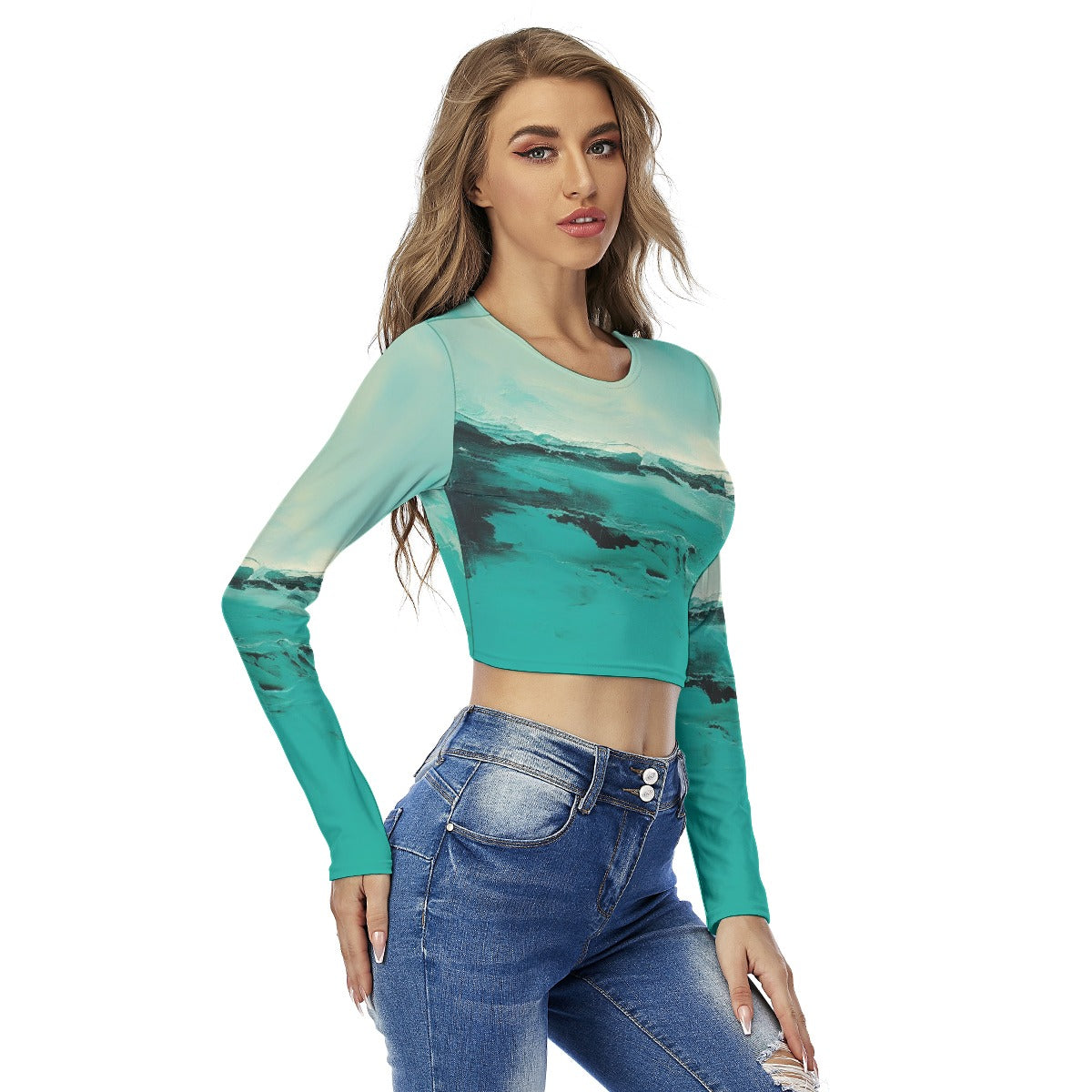 All-Over Print Women's Round Neck Crop Top T-Shirt