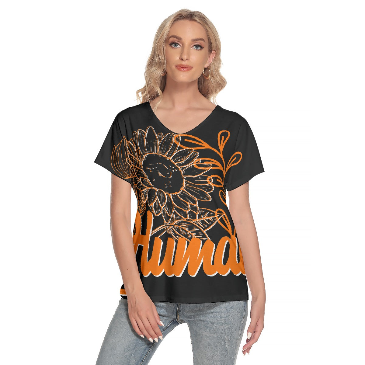 All-Over Print Women's Loose V-neck Short Sleeve T-shirt