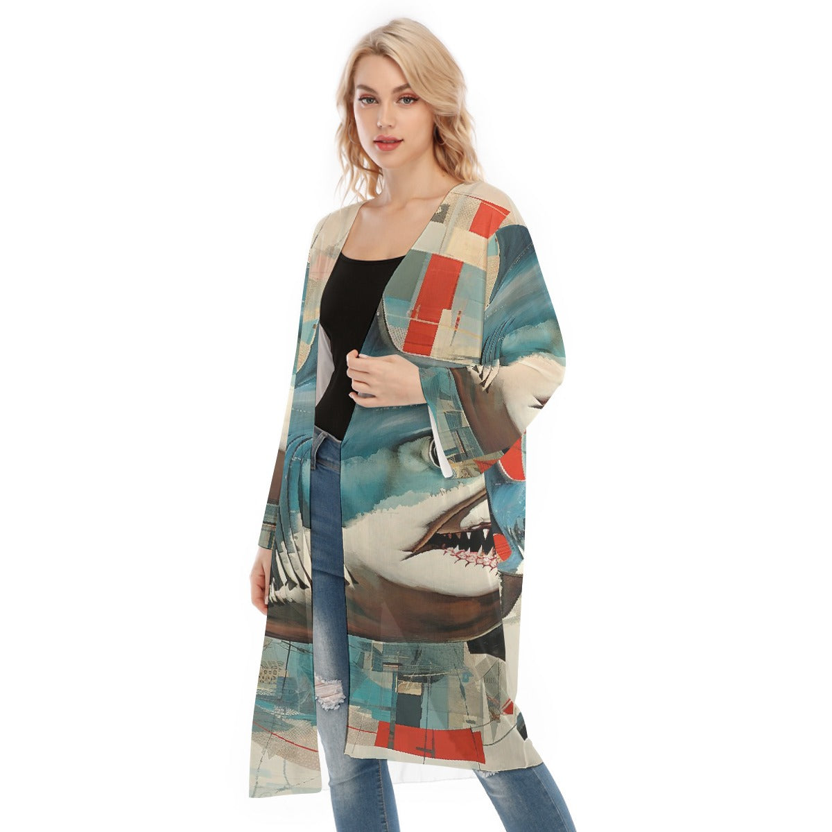 All- Over Print Women's Long Sleeve Mesh Cardigan