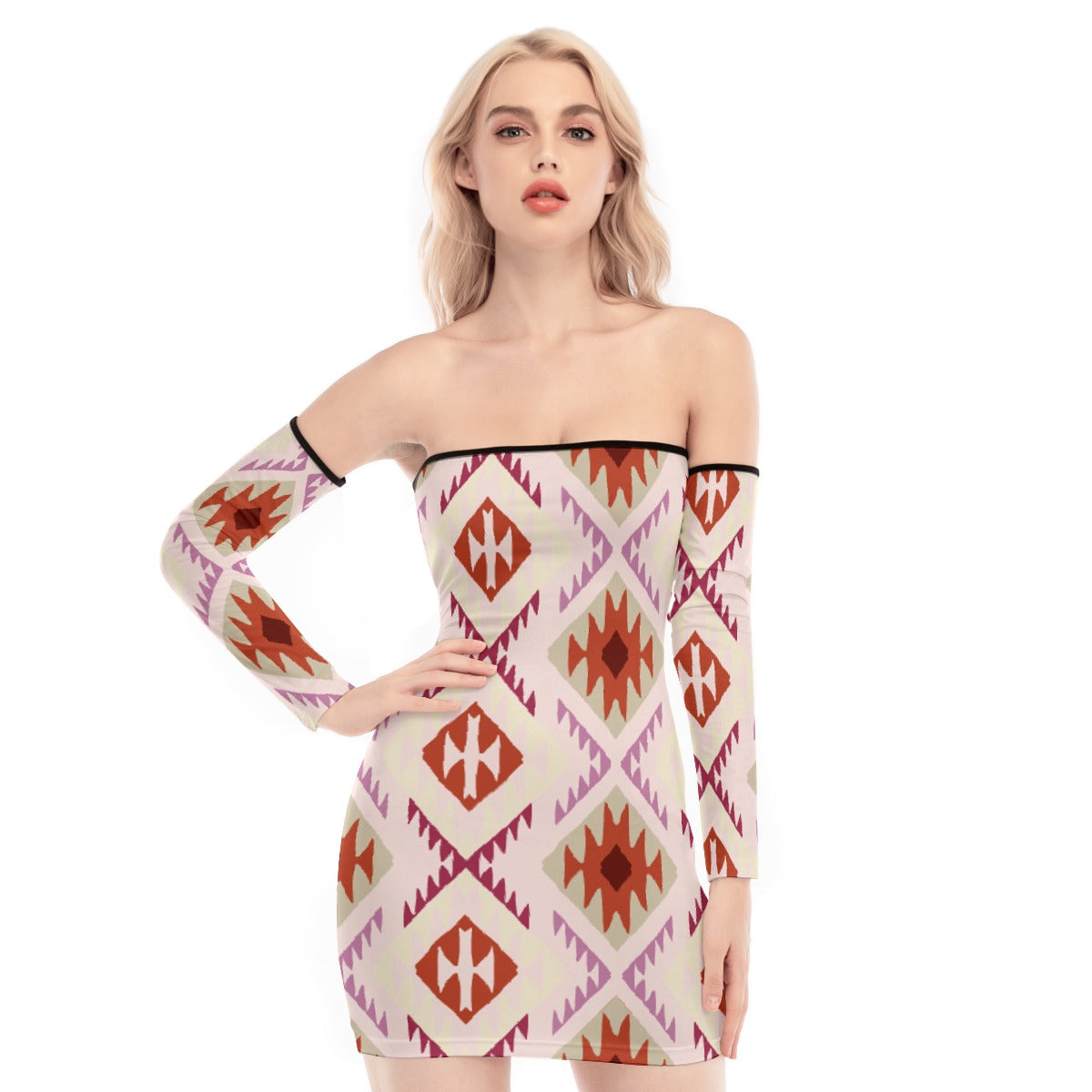 All-Over Print Women's Off-shoulder Back Lace-up Dress