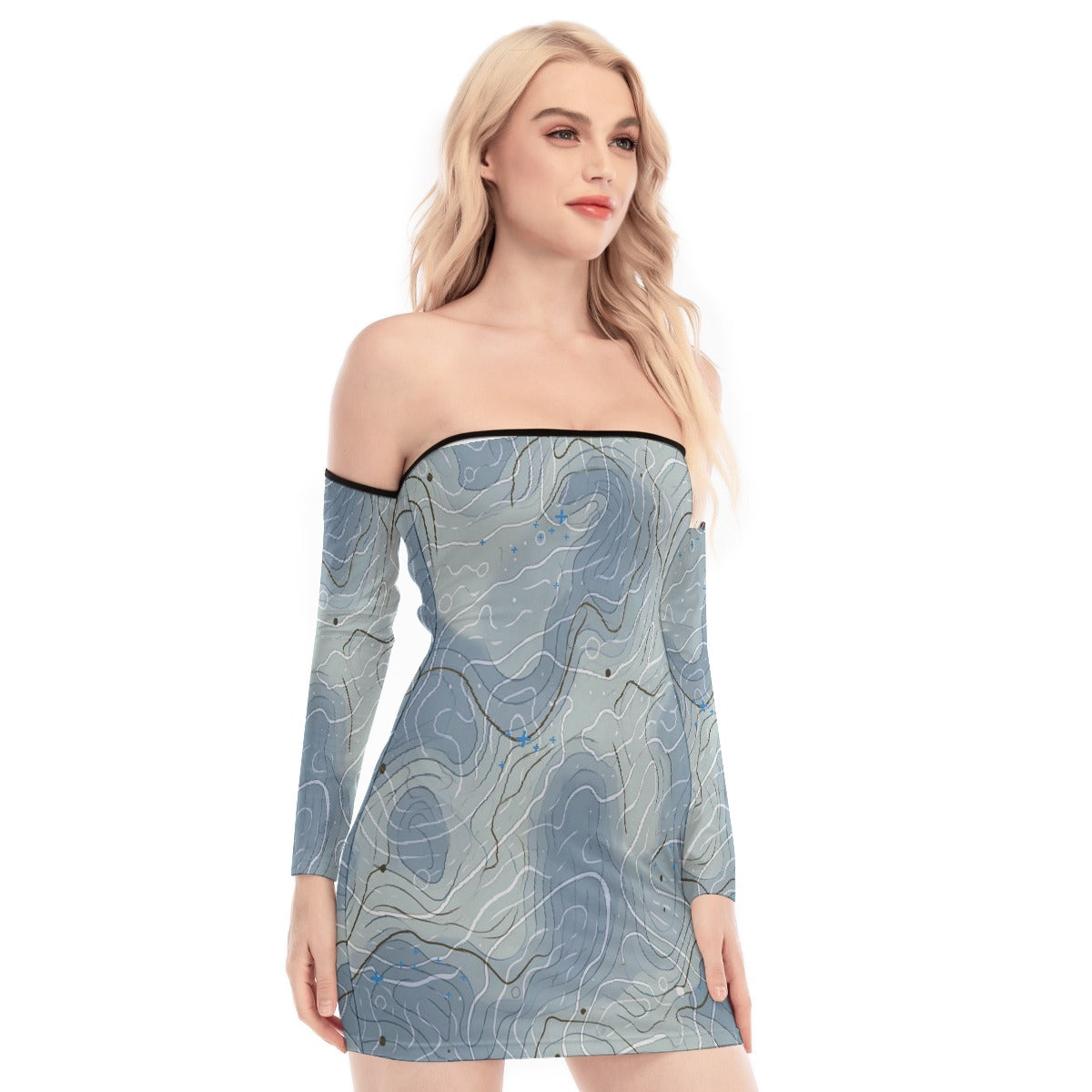 All-Over Print Women's Off-shoulder Back Lace-up Dress