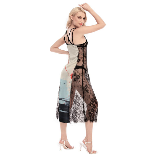 All-Over Print Women's Lace Cami Cross Back Dress