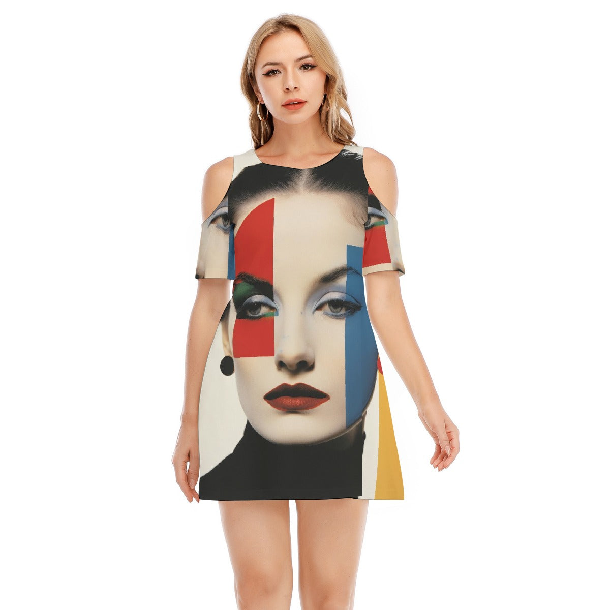 All-Over Print Women's Cold Shoulder Dress | 190GSM Cotton