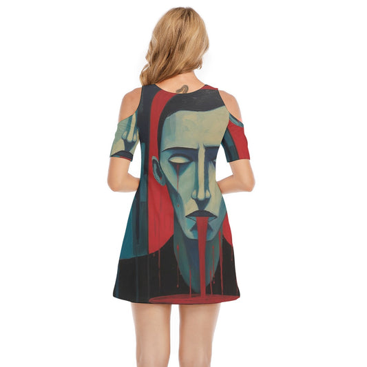 All-Over Print Women's Cold Shoulder Dress | 190GSM Cotton