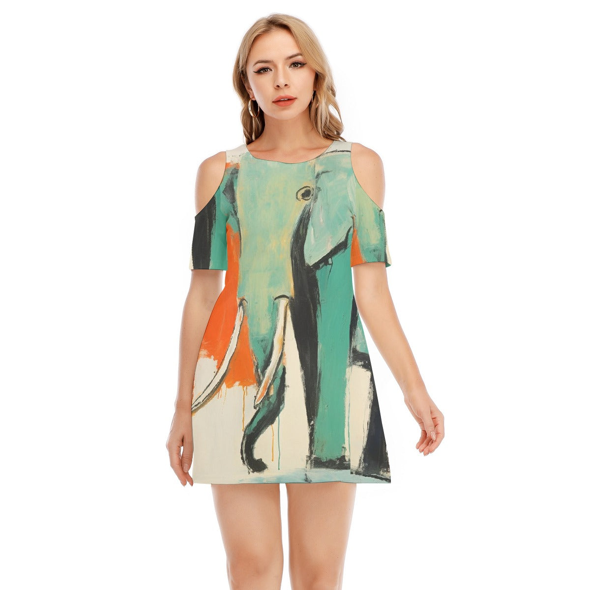 All-Over Print Women's Cold Shoulder Dress | 190GSM Cotton