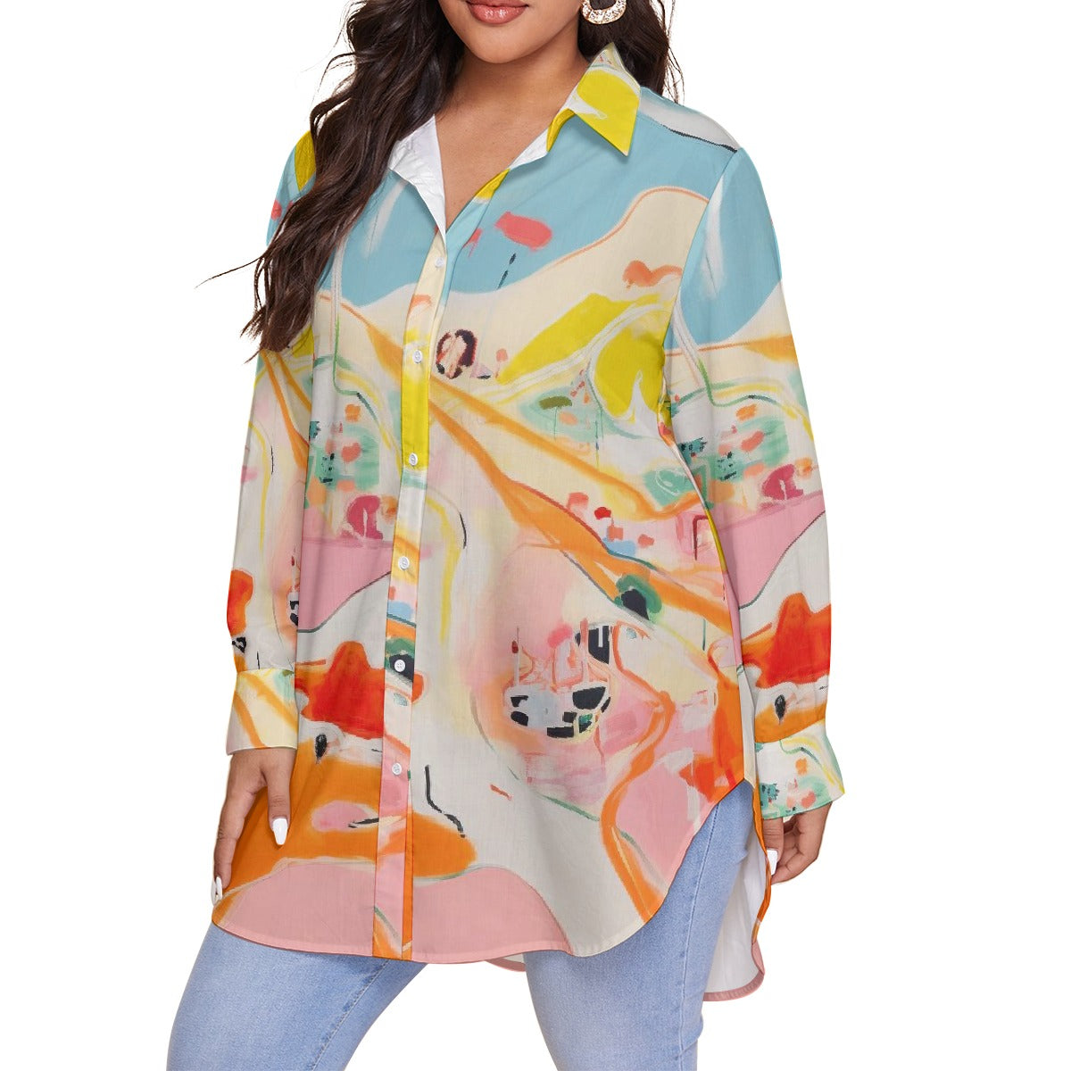 All-Over Print Women's Shirt With Long Sleeve(Plus Size)