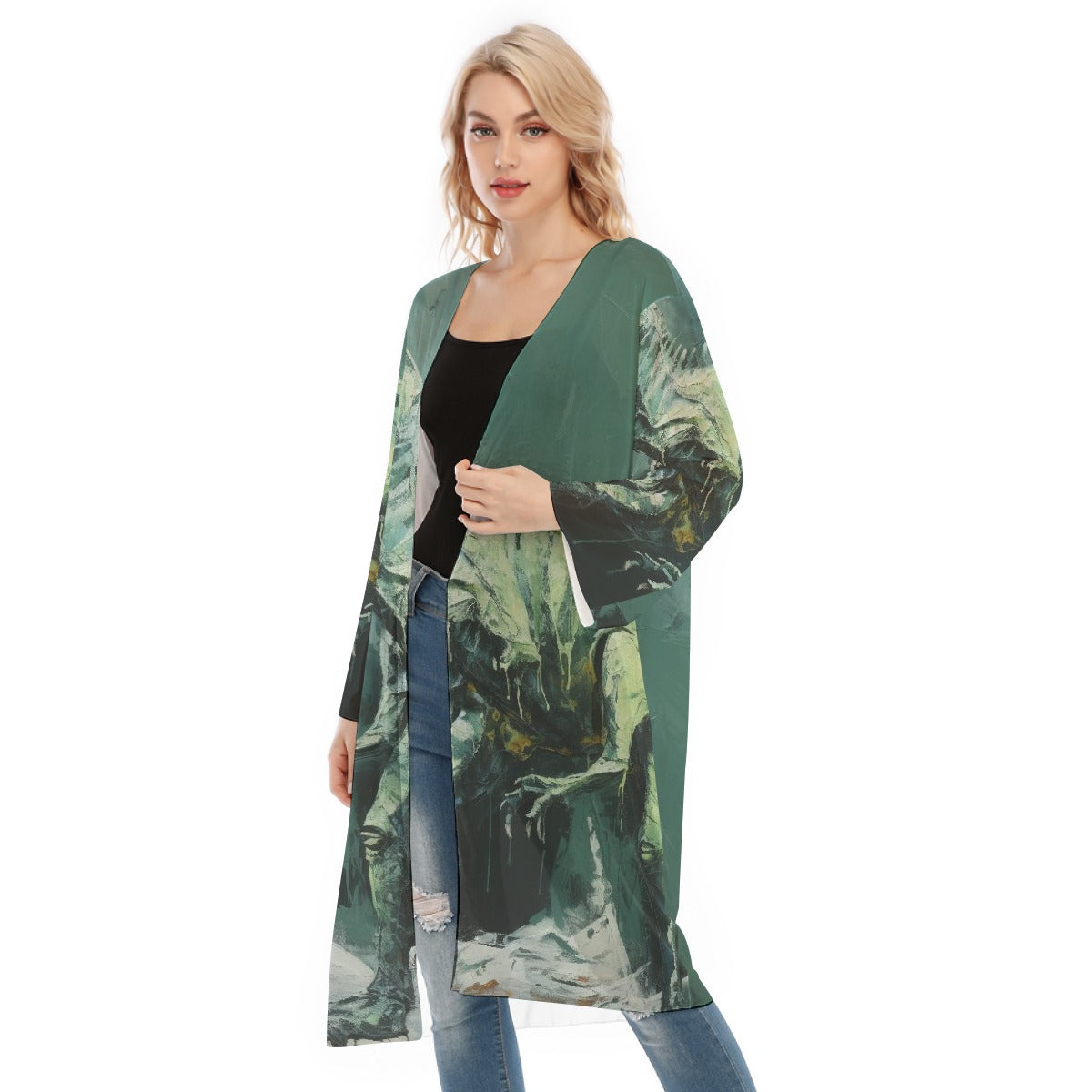 All- Over Print Women's Long Sleeve Mesh Cardigan