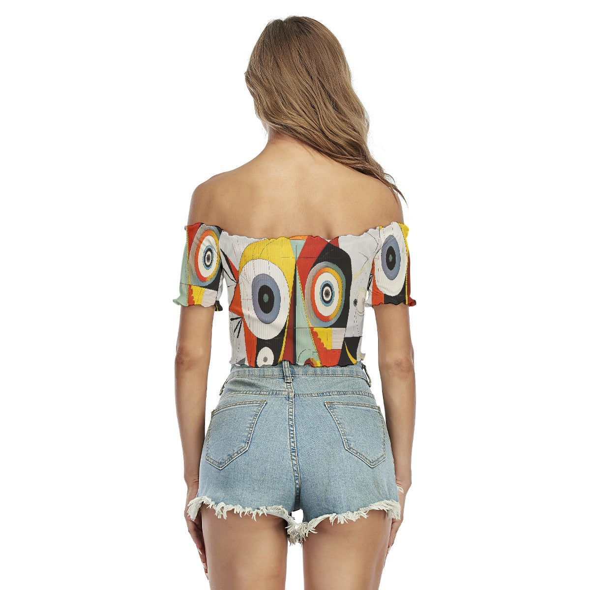 All-Over Print Women's One-shoulder Off-the-navel Short Sleeve T-shirt