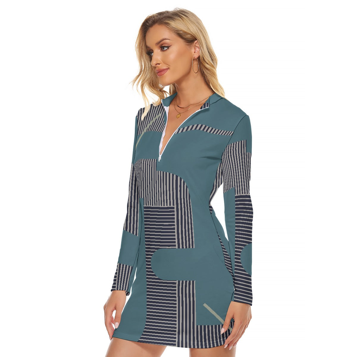 All-Over Print Women's Zip Front Tight Dress