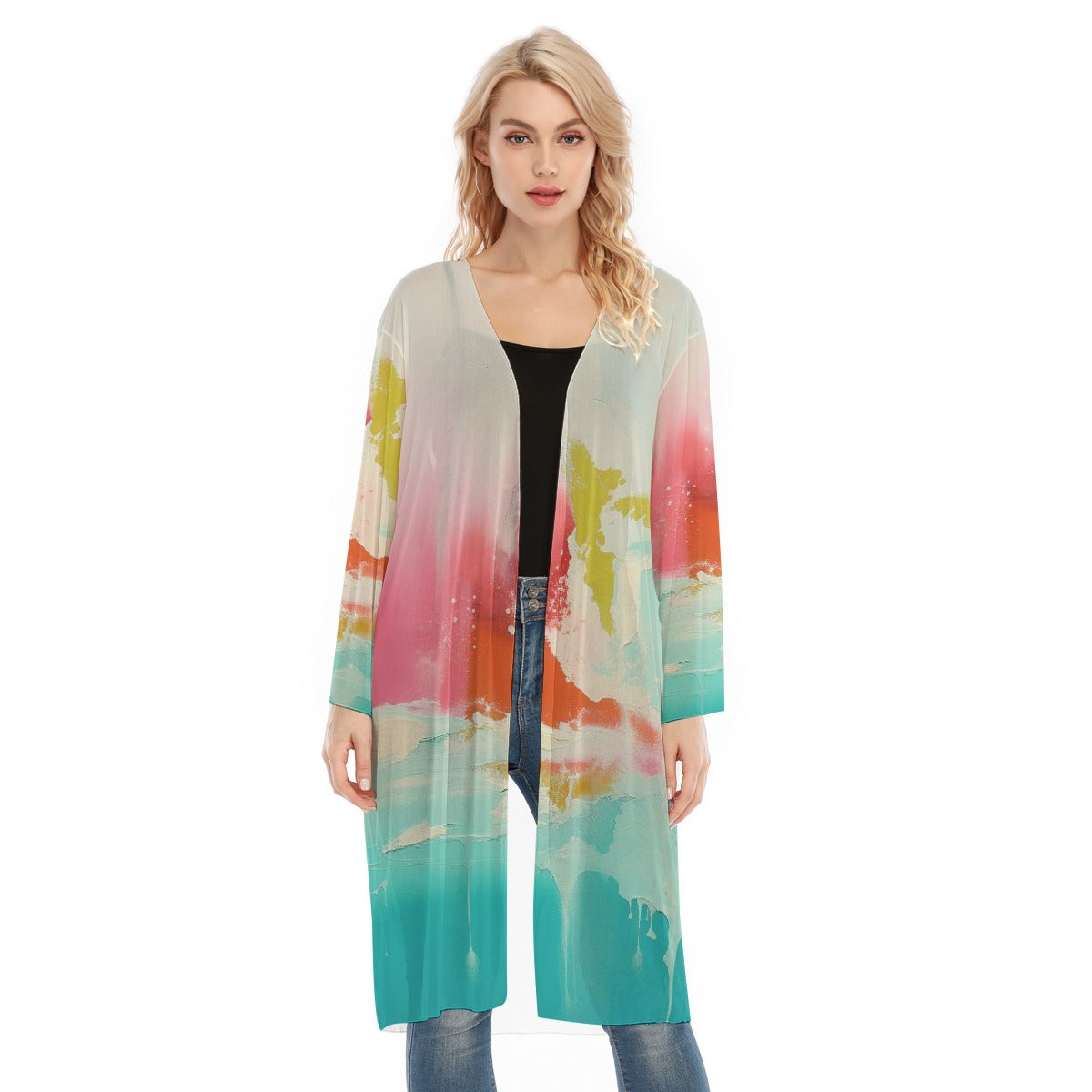 All- Over Print Women's Long Sleeve Mesh Cardigan