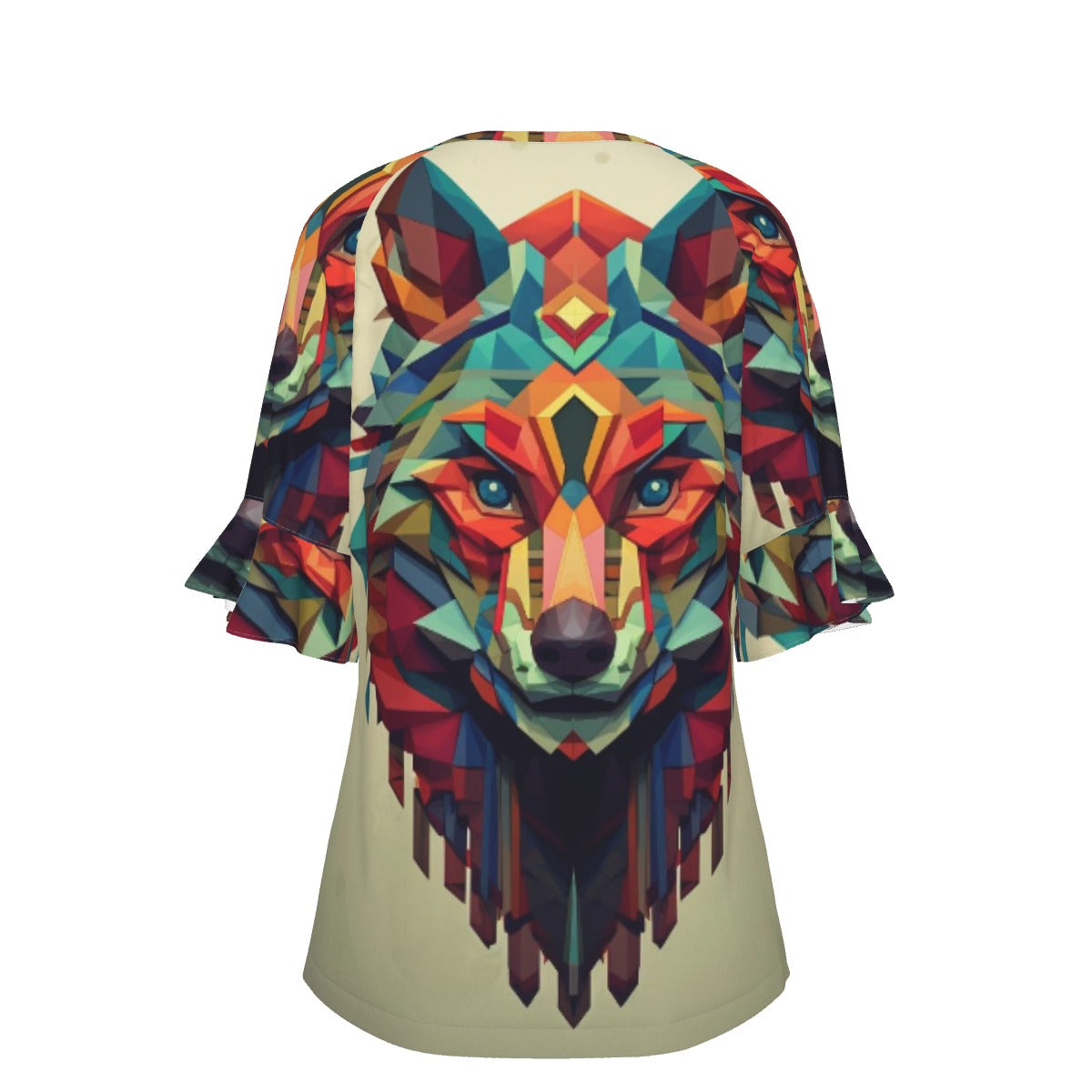 All-Over Print V-neck Women's T-shirt With Bell Sleeve