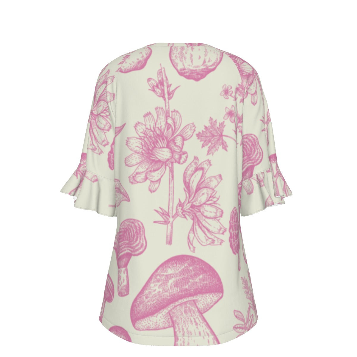 All-Over Print V-neck Women's T-shirt With Bell Sleeve