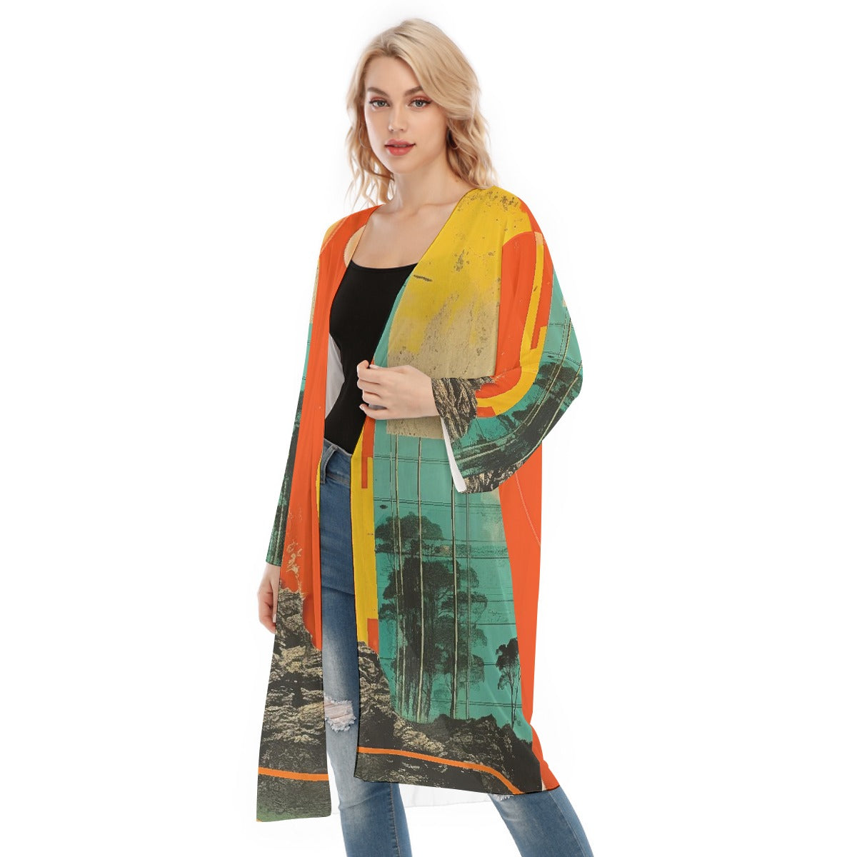 All- Over Print Women's Long Sleeve Mesh Cardigan