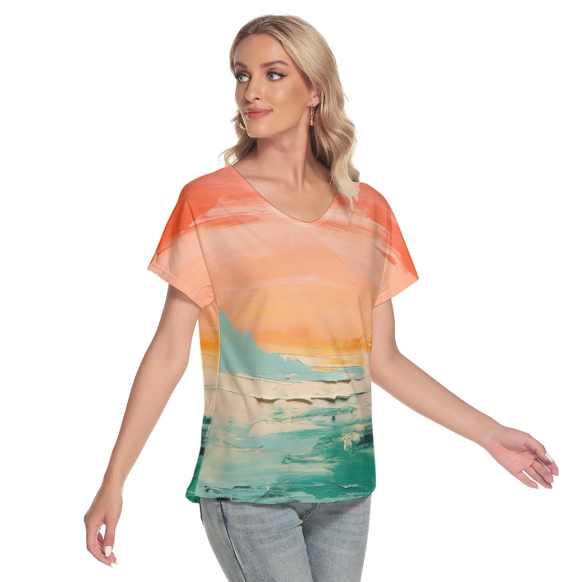 All-Over Print Women's Loose V-neck Short Sleeve T-shirt