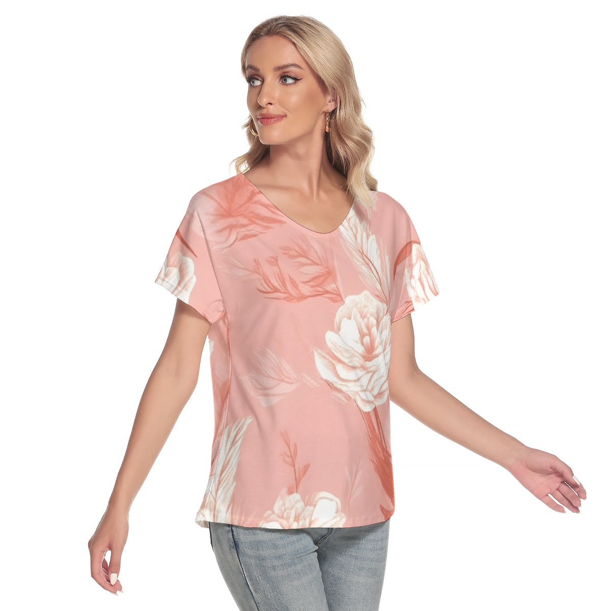 All-Over Print Women's Loose V-neck Short Sleeve T-shirt