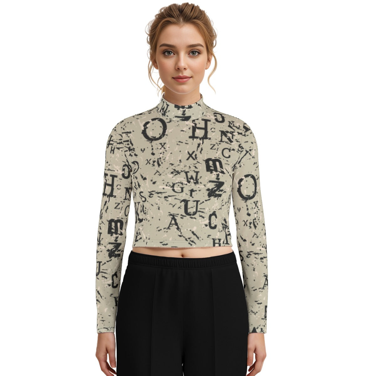 Eco-Friendly All-Over Print Women's Turtleneck T-shirt With Long Sleeve