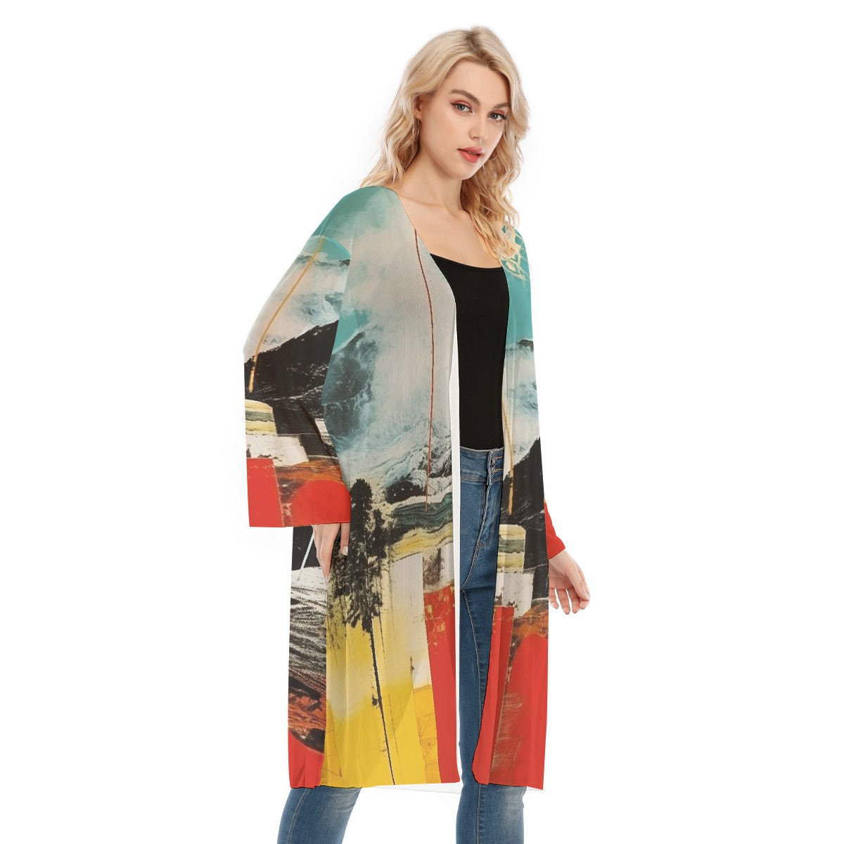 All- Over Print Women's Long Sleeve Mesh Cardigan