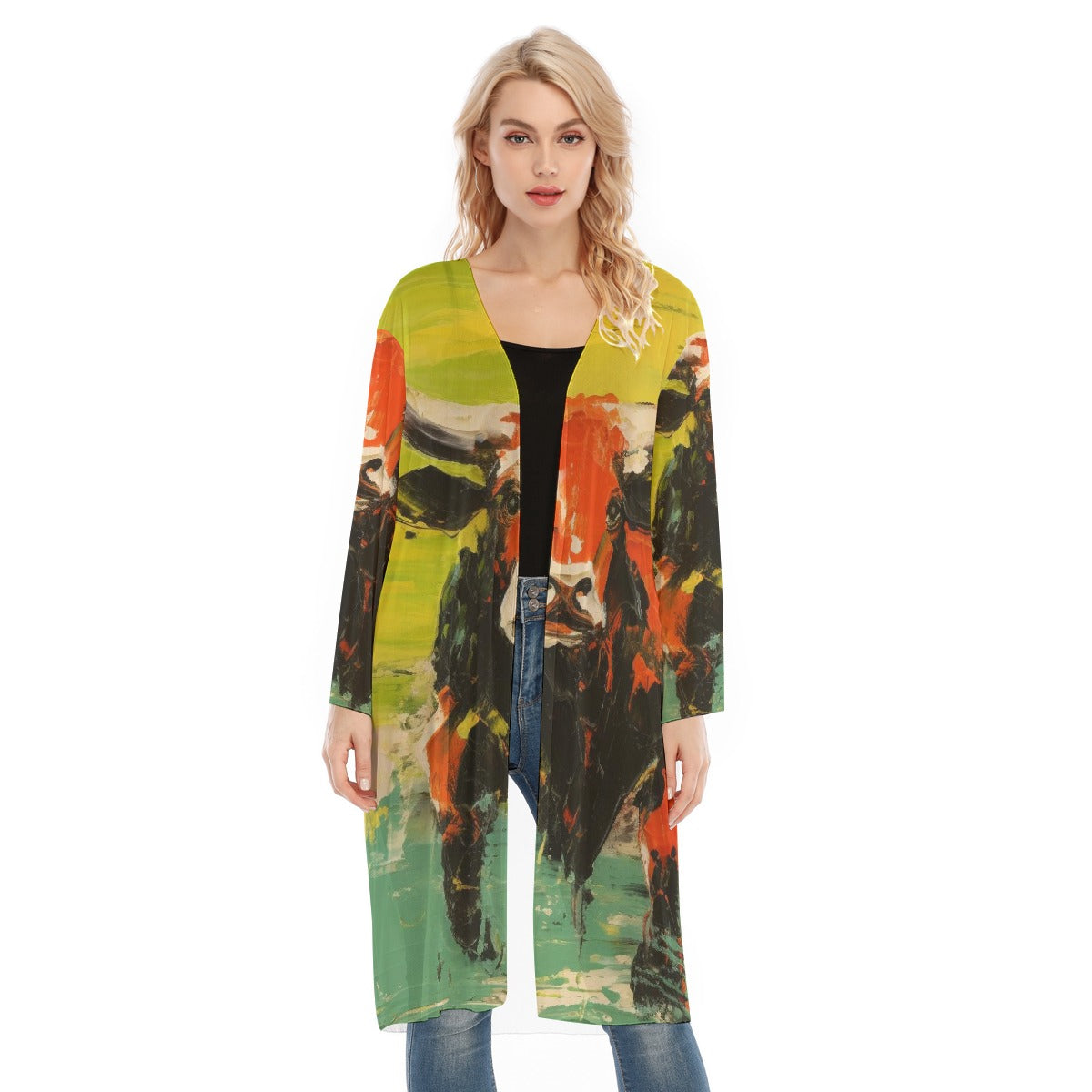 All- Over Print Women's Long Sleeve Mesh Cardigan