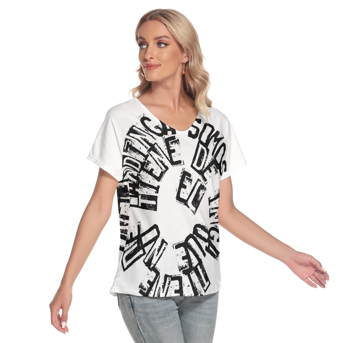 All-Over Print Women's Loose V-neck Short Sleeve T-shirt