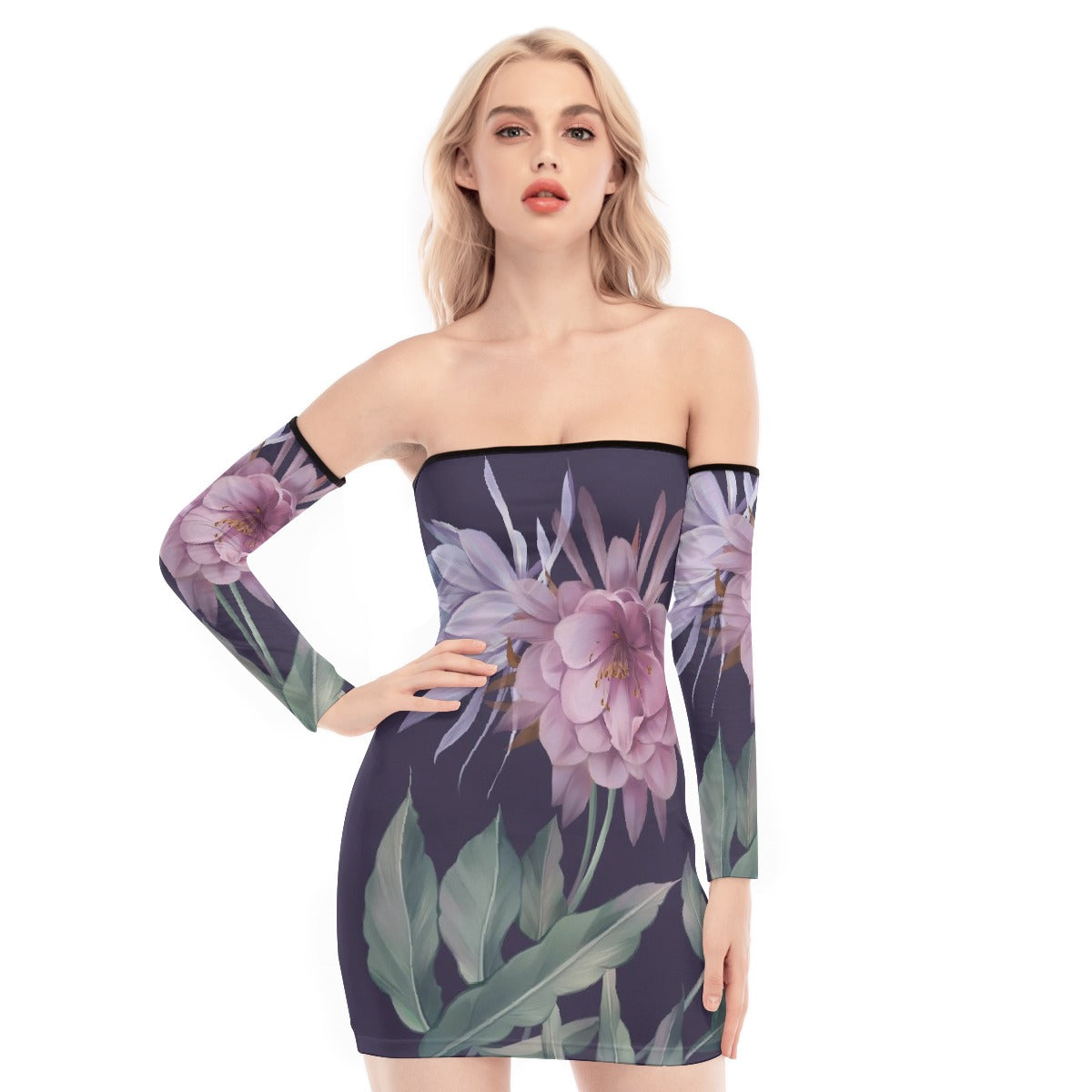 All-Over Print Women's Off-shoulder Back Lace-up Dress