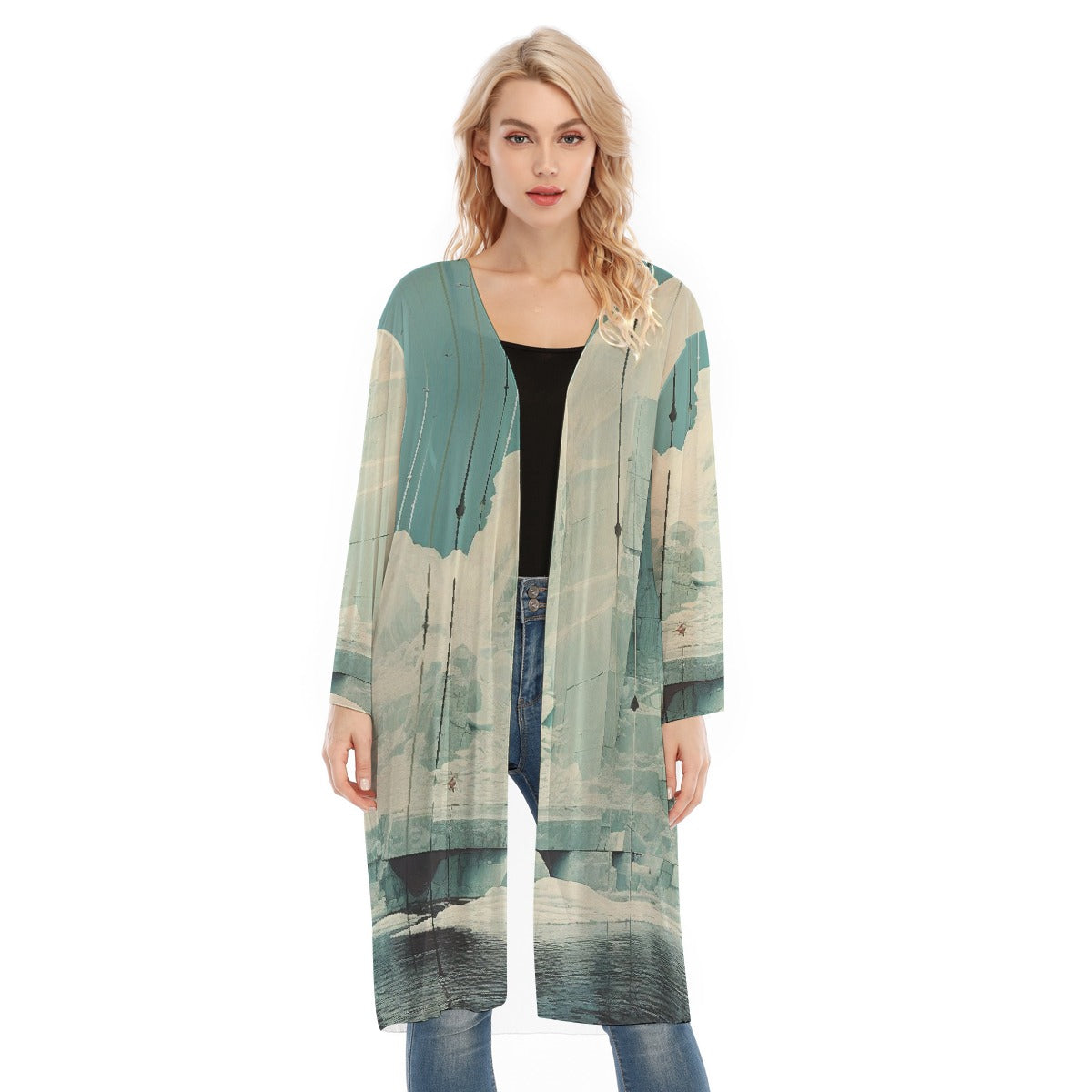 All- Over Print Women's Long Sleeve Mesh Cardigan