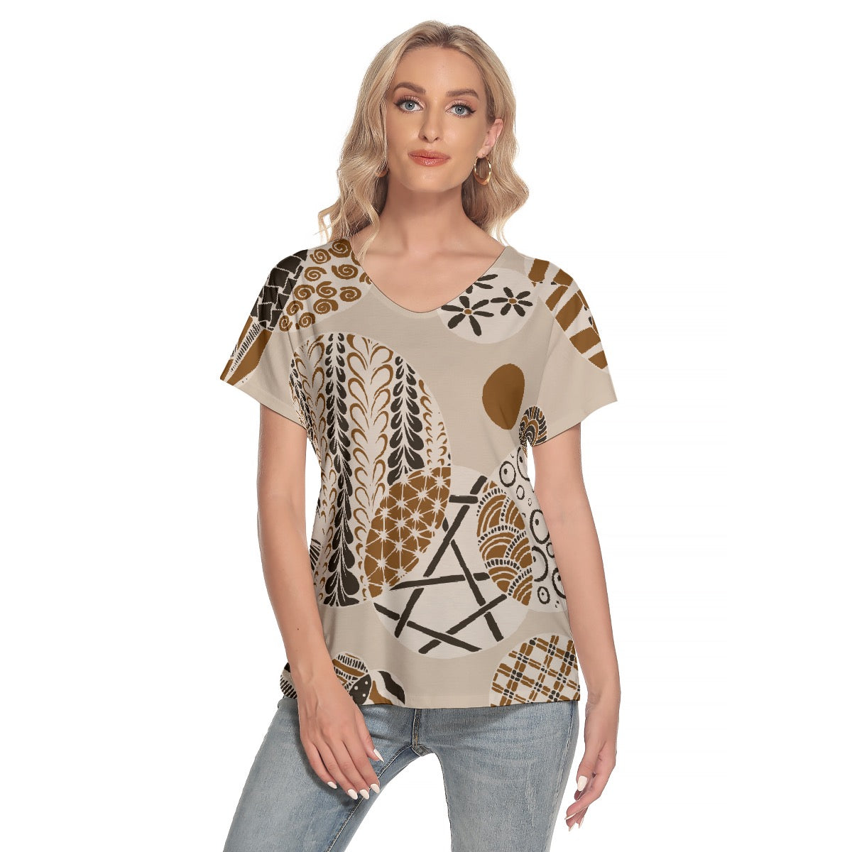 All-Over Print Women's Loose V-neck Short Sleeve T-shirt