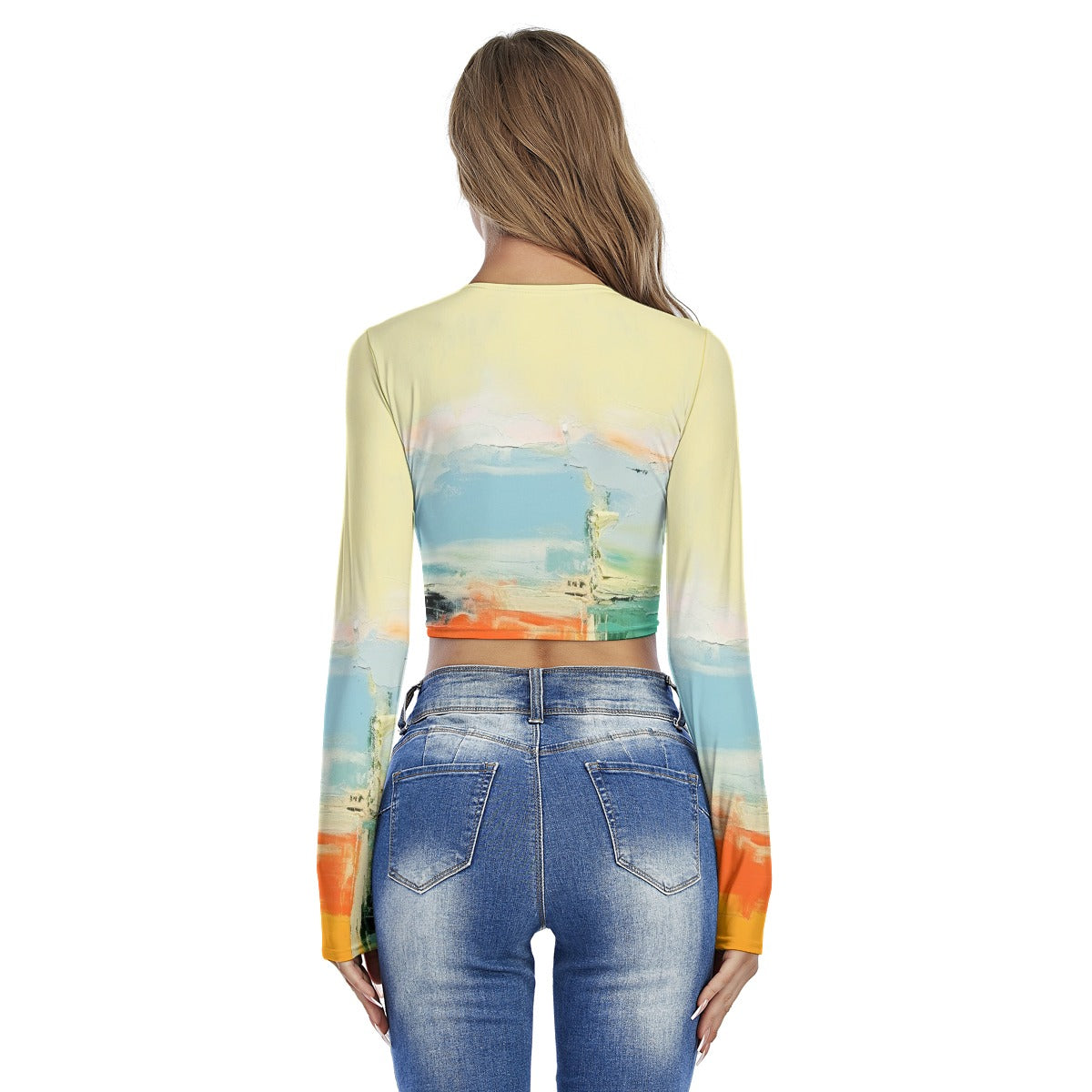 All-Over Print Women's Round Neck Crop Top T-Shirt