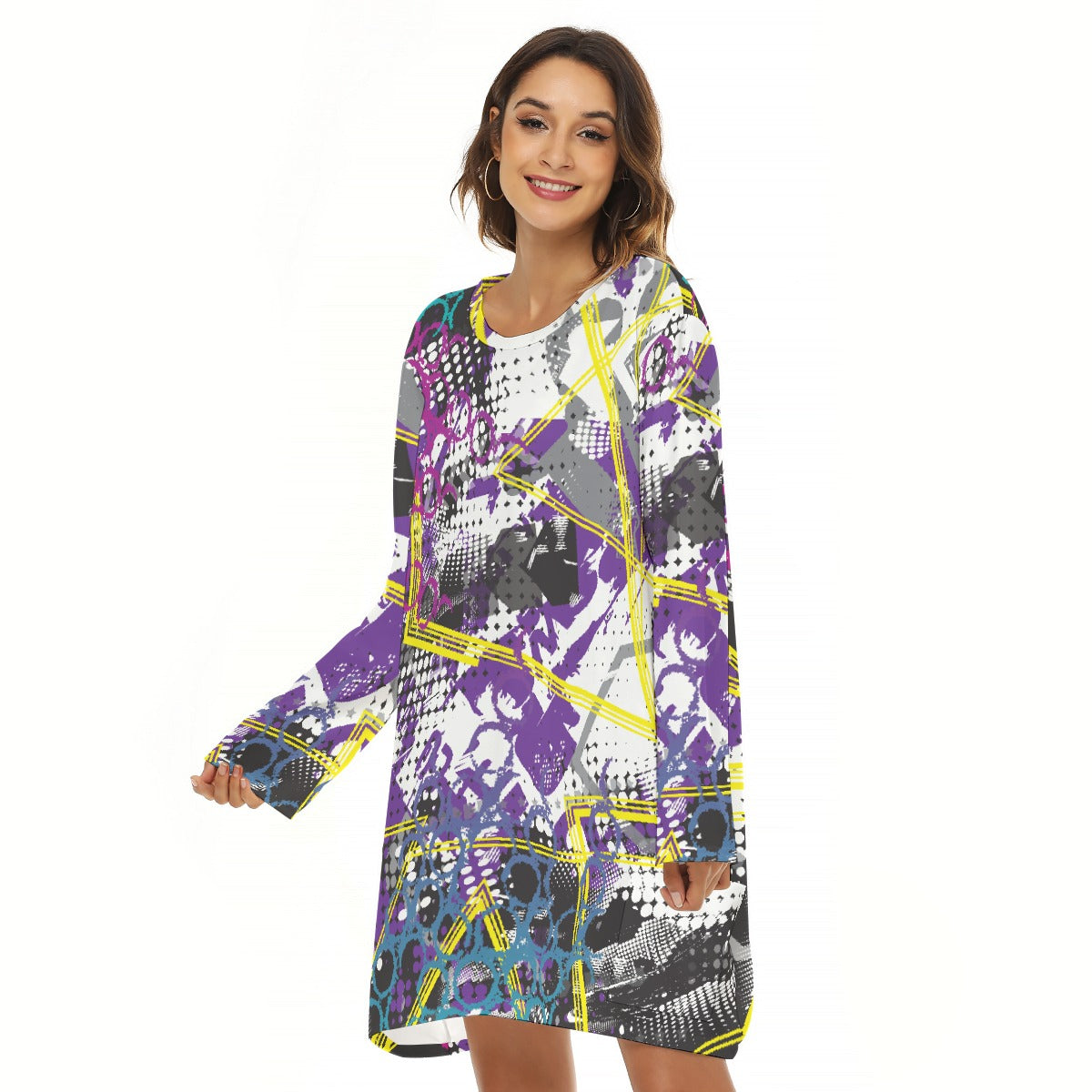 All-Over Print  Women's Loose Crew Neck Dress