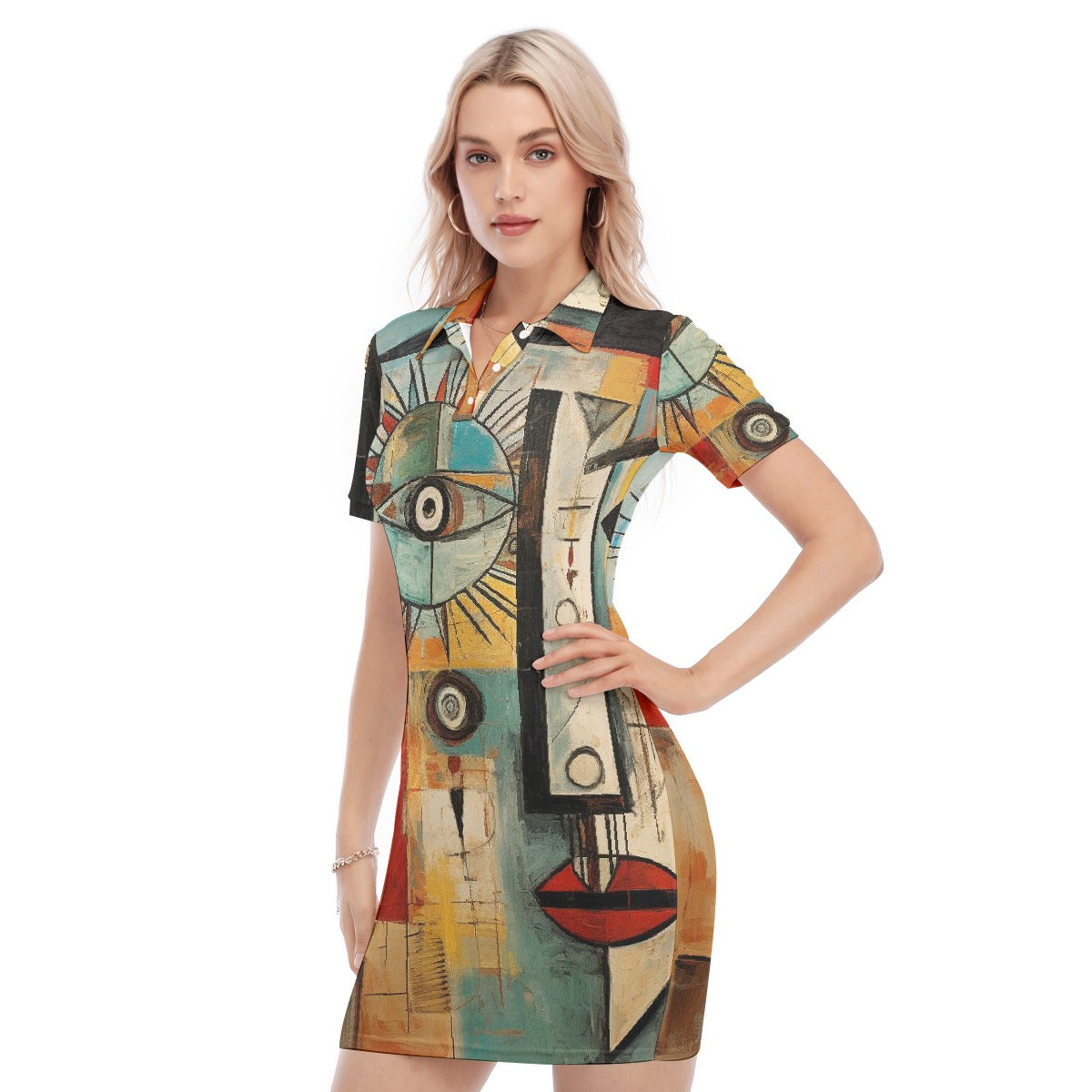 All-Over Print Women's Polo Collar Dress